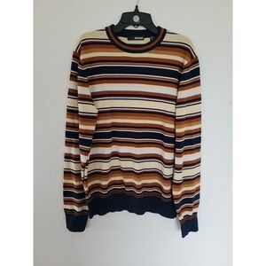 Murano Striped Crew Neck Long‎ Sleeve Sweater Men's Size M Brown Tan Blue #17